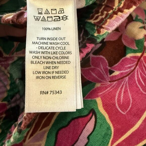 100% Linen Palazzo Pant Sz MED 30x28 Tropical Floral Vibrant Flowy Art To Wear - Picture 8 of 13